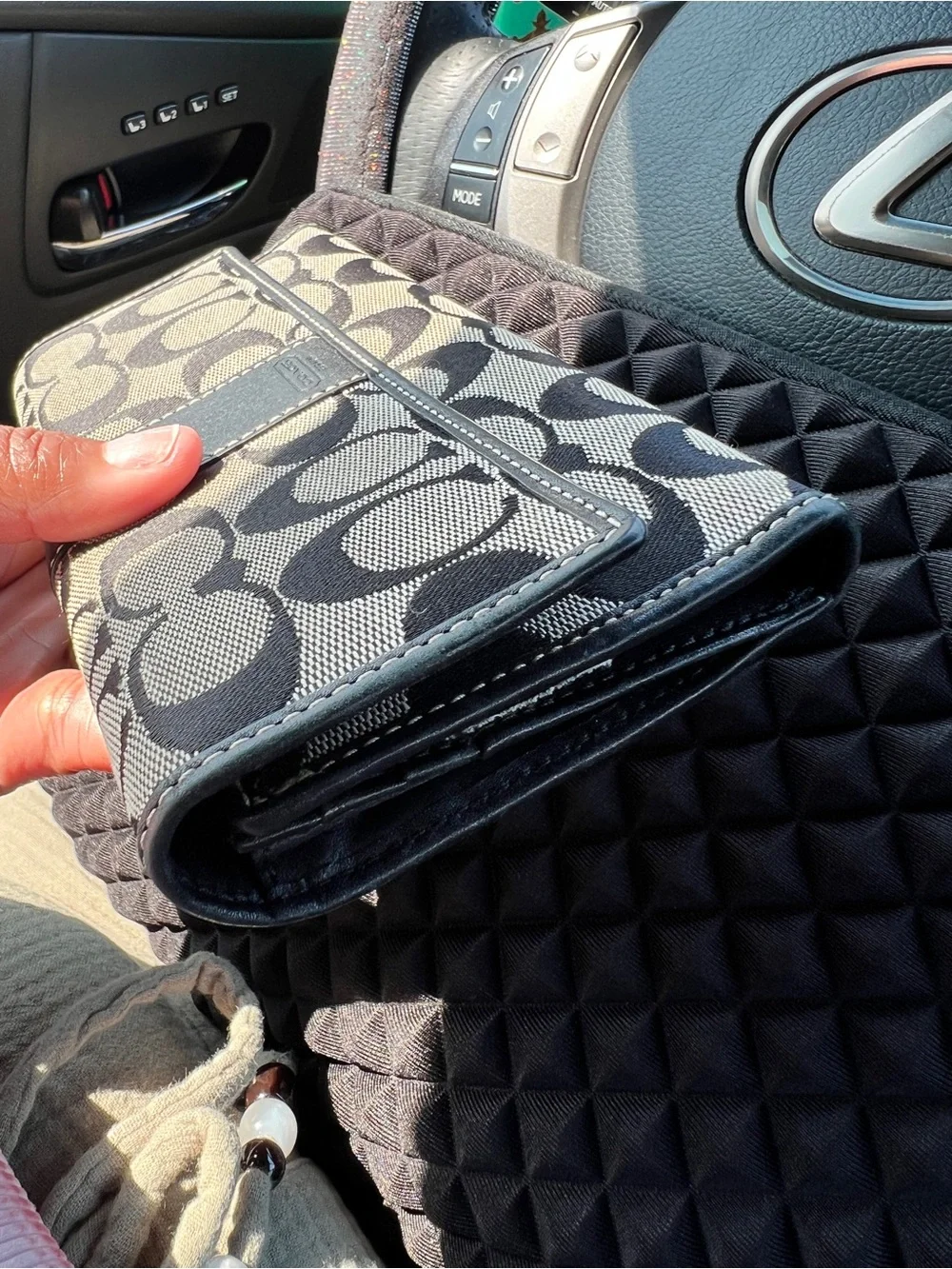 Coach Black & Gray Signature Continental Wallet